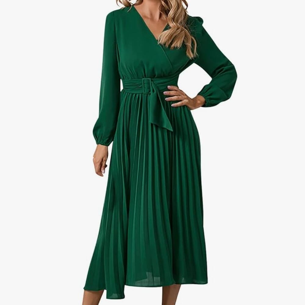 Elegant Green Long Sleeve Dress